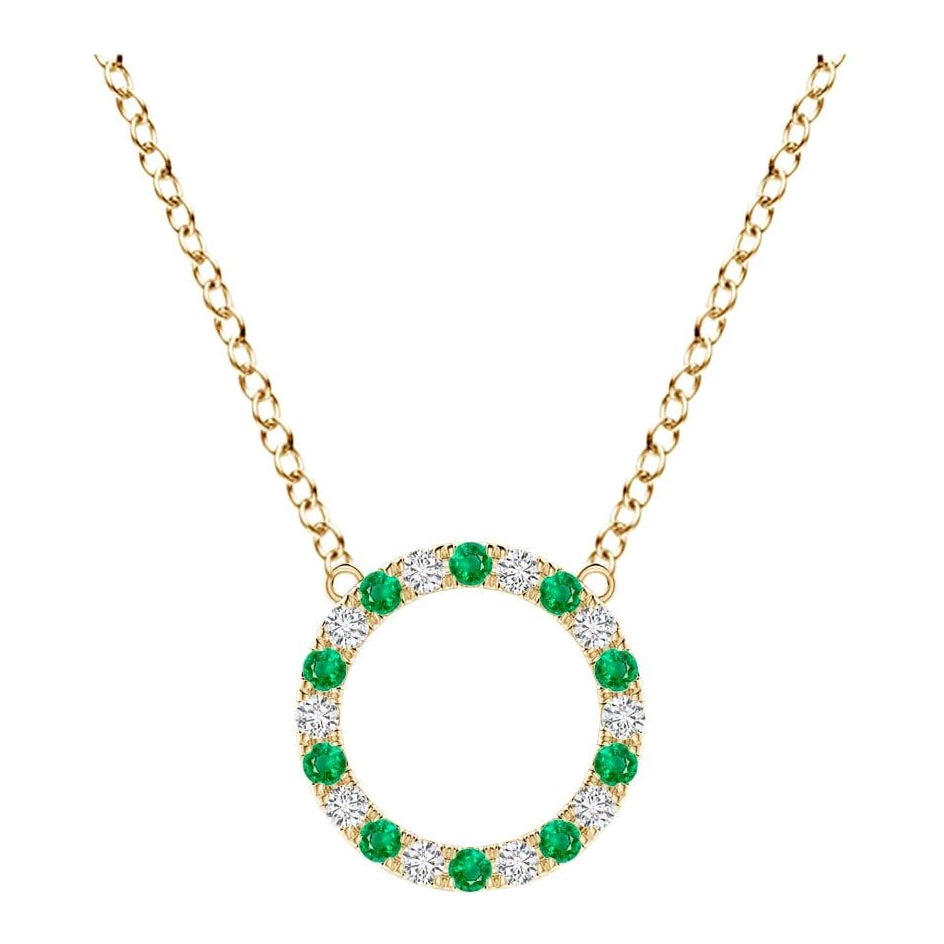 Colgante de Eternidad de Esmeralda Natural y Círculo de Diamantes de Angara en Oro Amarillo de 14 quilates