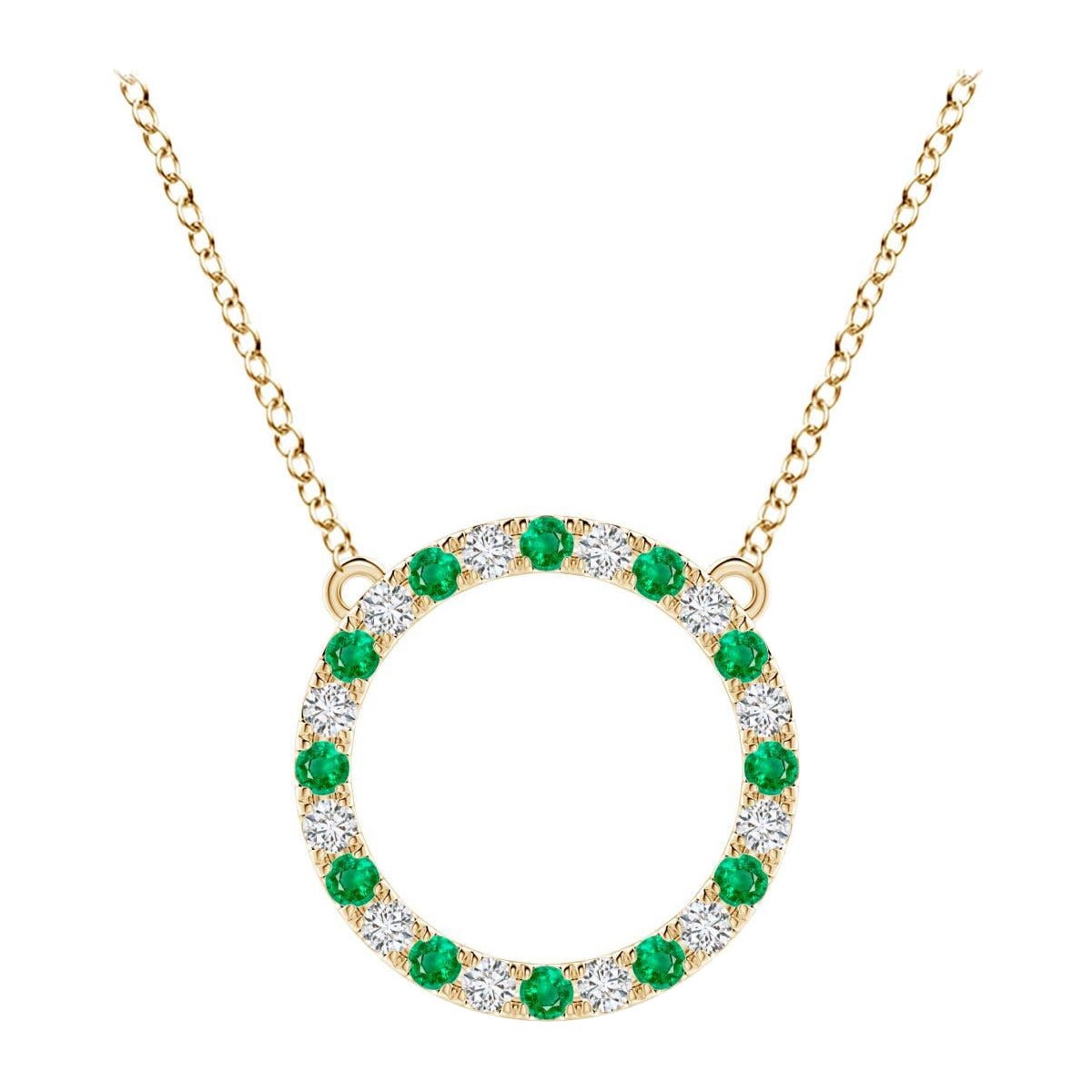 Pendentif d'éternité en or jaune 14K avec émeraude naturelle et diamant Angara en vente