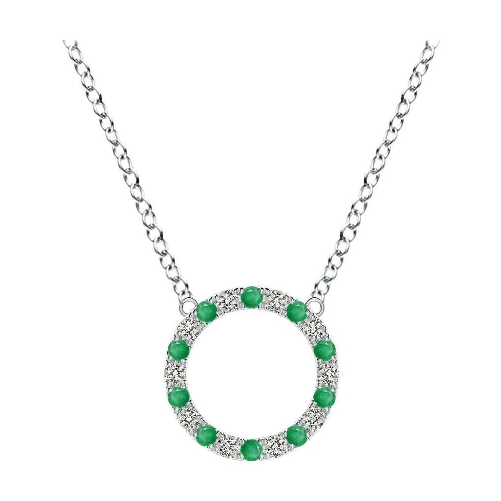 Pendentif d'éternité en or blanc 14K avec émeraude naturelle et diamant Angara
