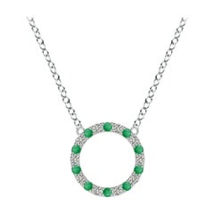 Pendentif d'éternité en or blanc 14K avec émeraude naturelle et diamant Angara