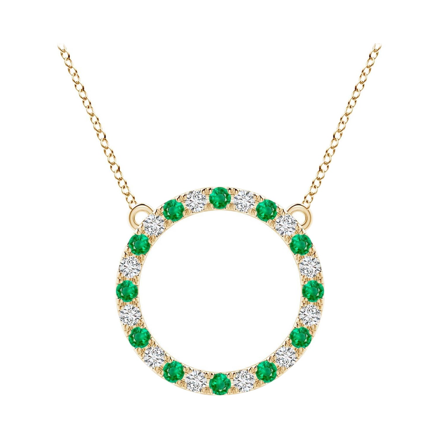 Pendentif d'éternité en or jaune 14K avec émeraude naturelle et diamant Angara