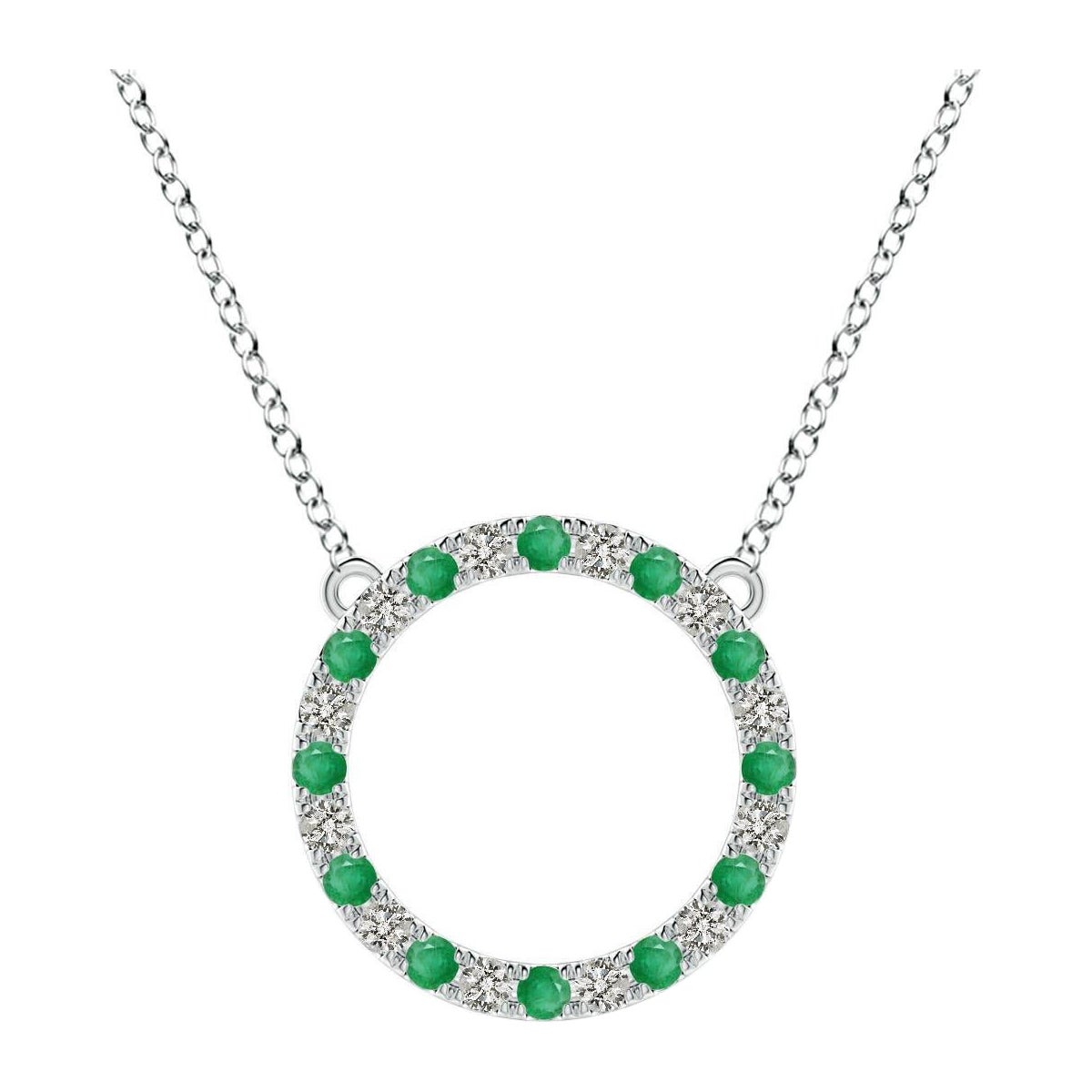 Pendentif d'éternité en or blanc 14K avec émeraude naturelle et diamant Angara