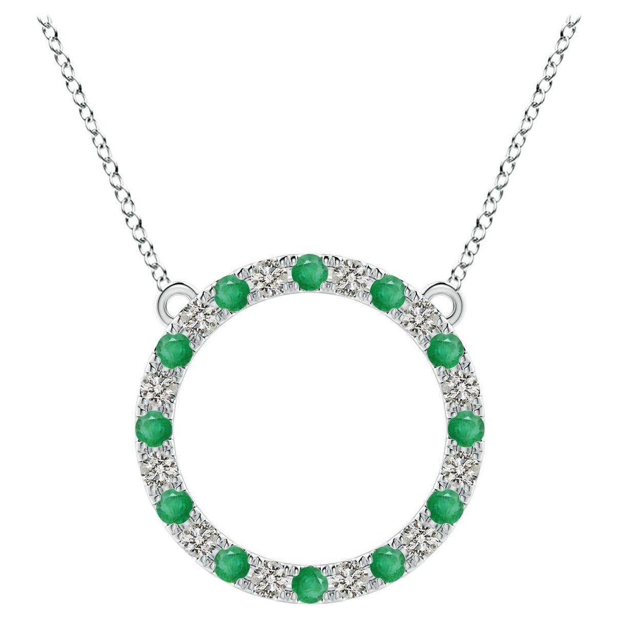 Pendentif d'éternité en or blanc 14K avec émeraude naturelle et diamant Angara