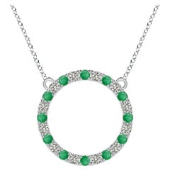 Pendentif d'éternité en or blanc 14K avec émeraude naturelle et diamant Angara