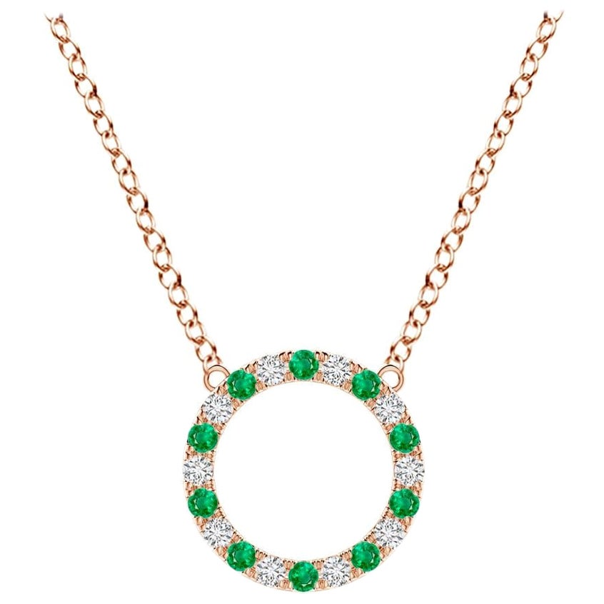 Pendentif d'éternité en or rose 14K avec émeraude naturelle et diamant Angara