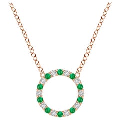 Pendentif d'éternité en or rose 14K avec émeraude naturelle et diamant Angara