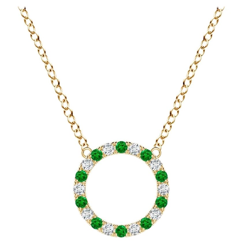 Pendentif d'éternité en or jaune 14K avec émeraude naturelle et diamant Angara