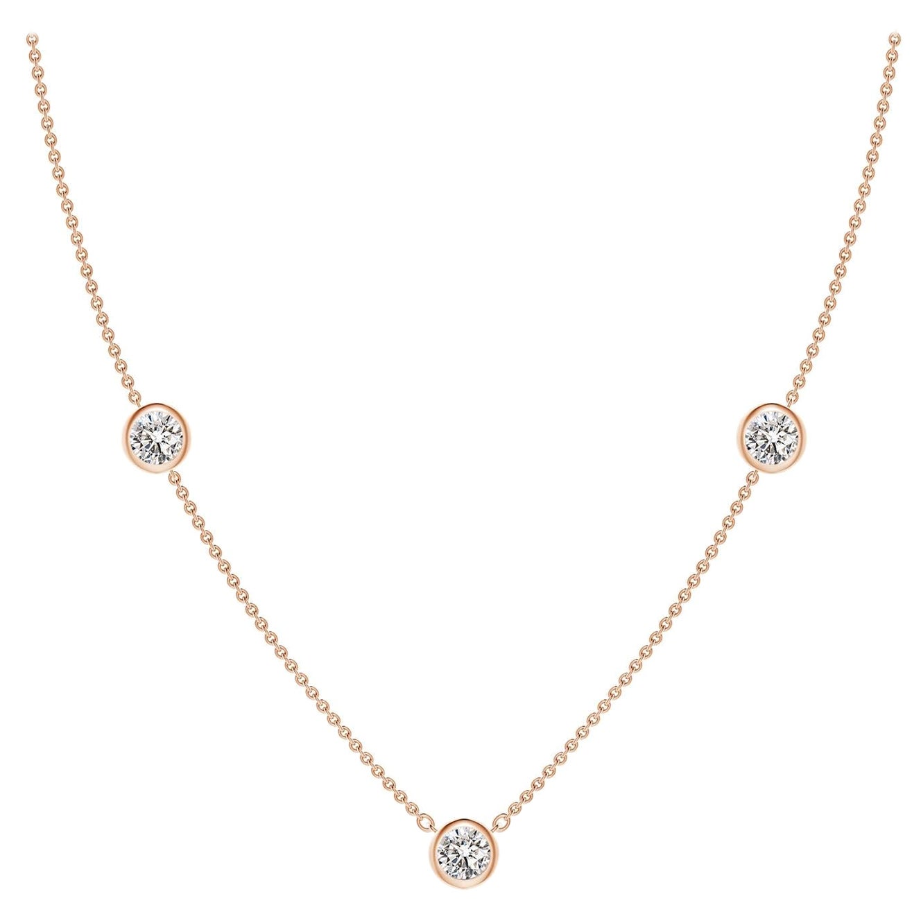Collana con catena di diamanti Angara Nature con castone rotondo da 1,5 carati in oro rosa 14 carati