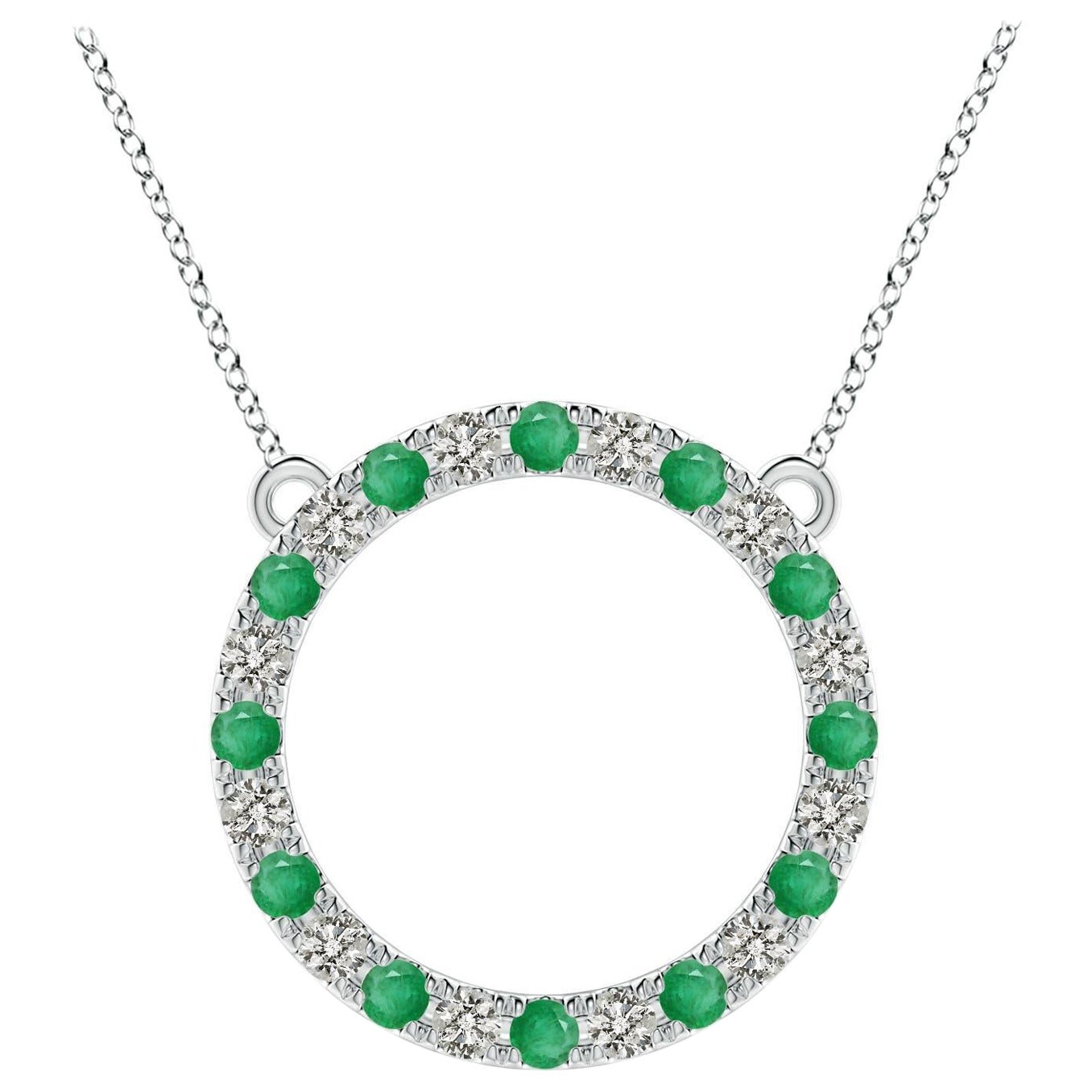 Angara Pendentif éternité en or blanc 14K avec émeraudes et diamants naturels de 1,2 ct en vente