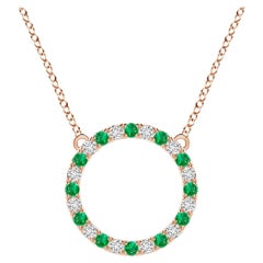 Pendentif d'éternité en or rose 14K avec émeraude naturelle et diamant Angara