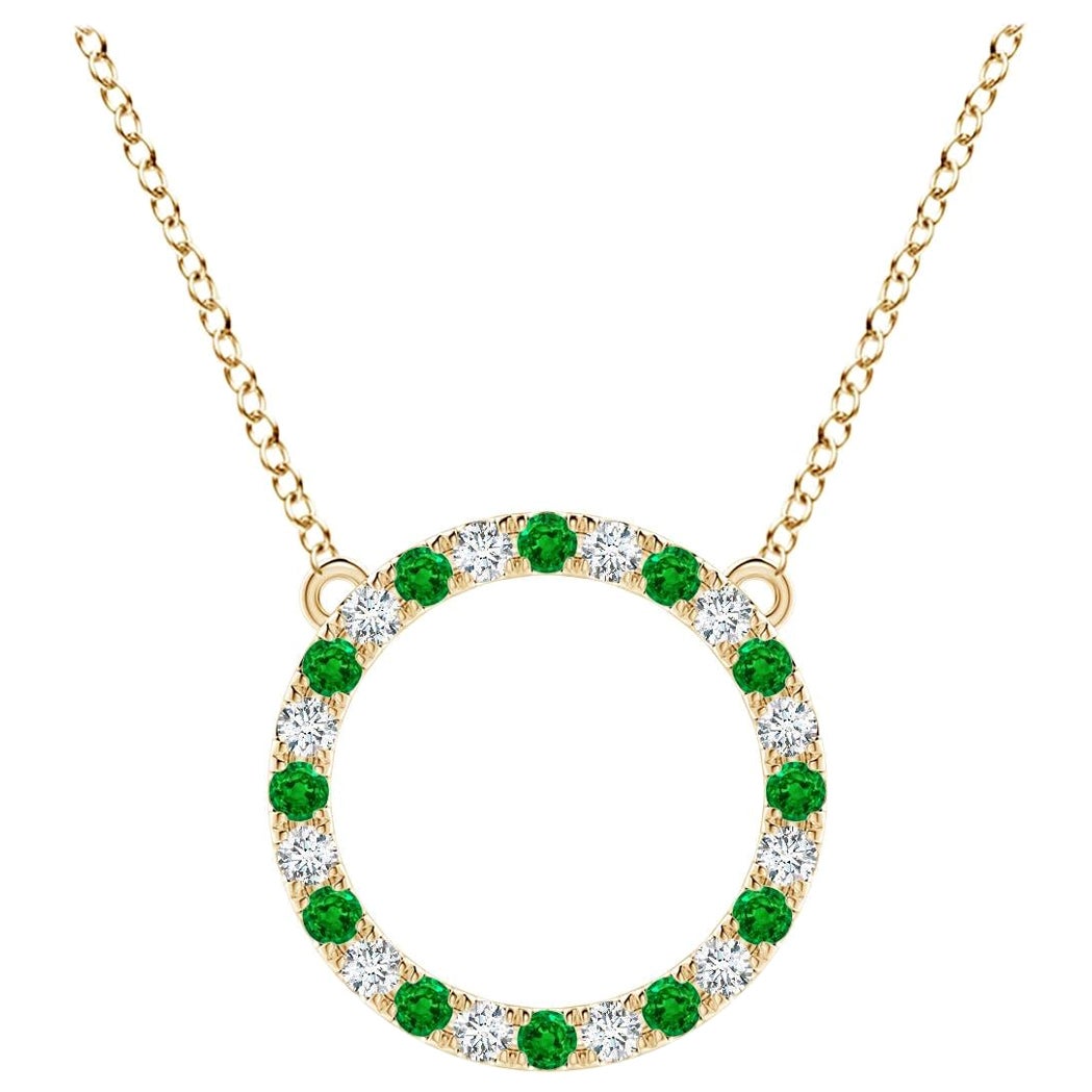 Pendentif d'éternité en or jaune 14K avec émeraude naturelle et diamant Angara