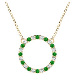 Pendentif d'éternité en or jaune 14K avec émeraude naturelle et diamant Angara