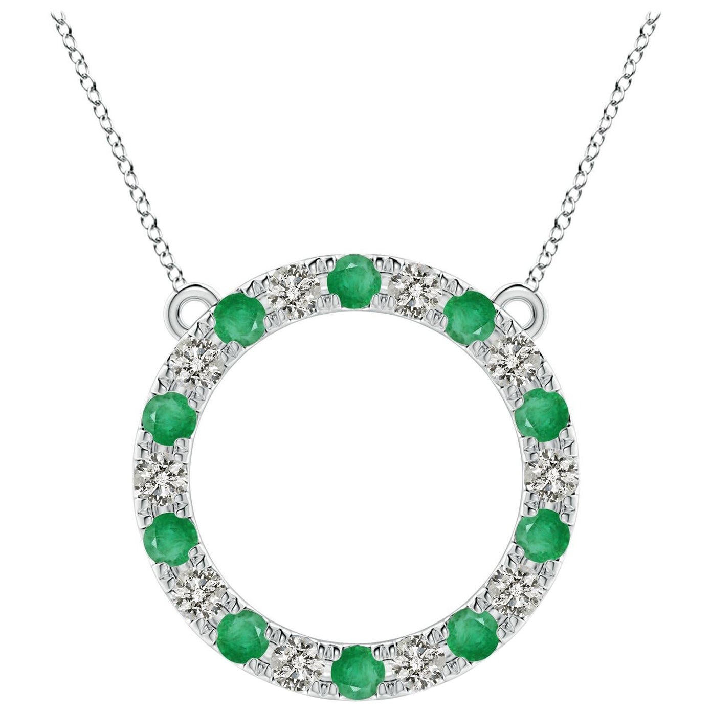 Angara Pendentif éternité en or blanc 14K avec émeraudes et diamants naturels de 1,5 ct en vente