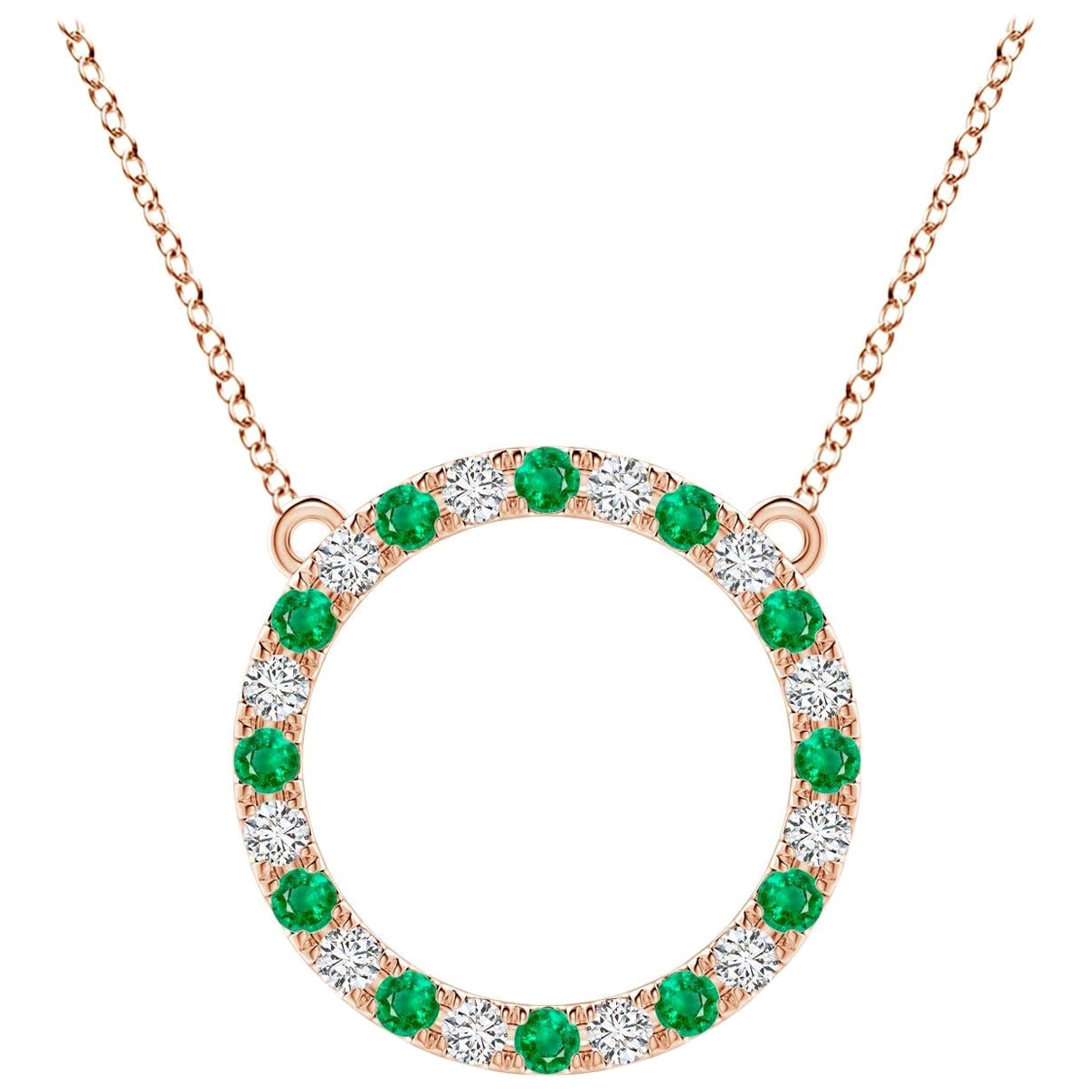 Pendentif d'éternité en or rose 14K avec émeraude naturelle et diamant Angara