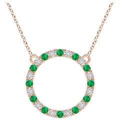 Pendentif d'éternité en or rose 14K avec émeraude naturelle et diamant Angara