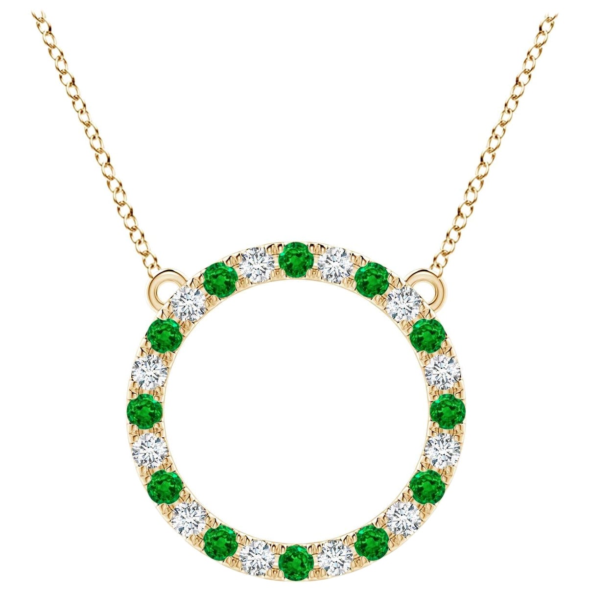 Pendentif d'éternité en or jaune 14K avec émeraude naturelle et diamant Angara