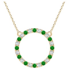 Pendentif d'éternité en or jaune 14K avec émeraude naturelle et diamant Angara