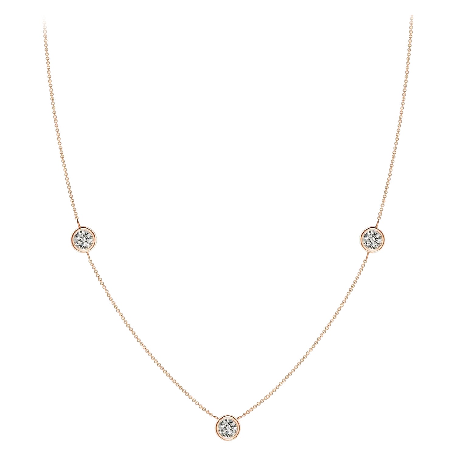 Angara Collar de Cadena de Diamantes Redondos Naturales Engastados en Bisel en Oro Rosa de 14 K