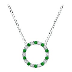 Pendentif d'éternité en forme de cercle ouvert en platine avec émeraude naturelle et diamant Angara