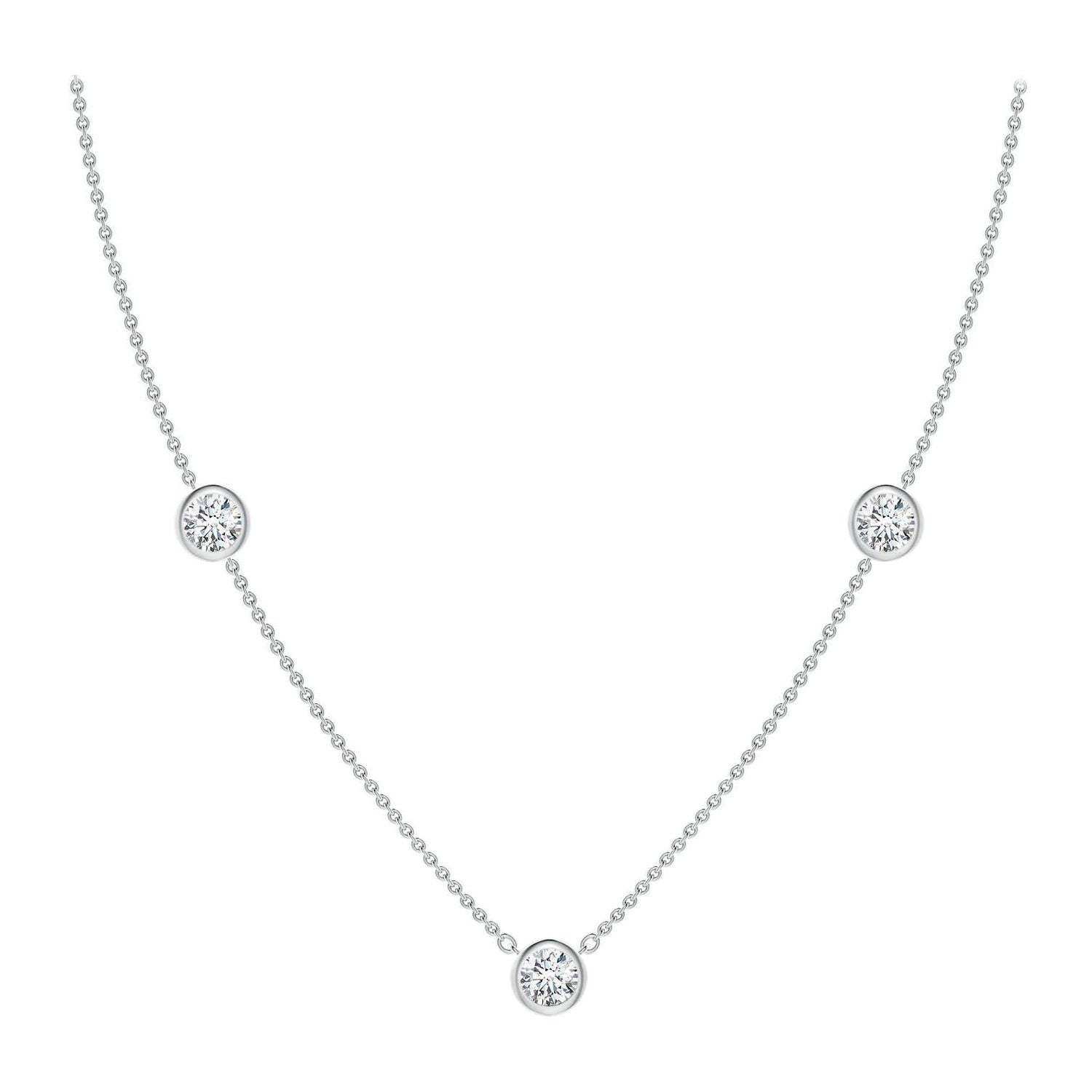 Collana con catena di diamanti Angara Natural Bezel-Set Round 1.5 ct in oro bianco 14K