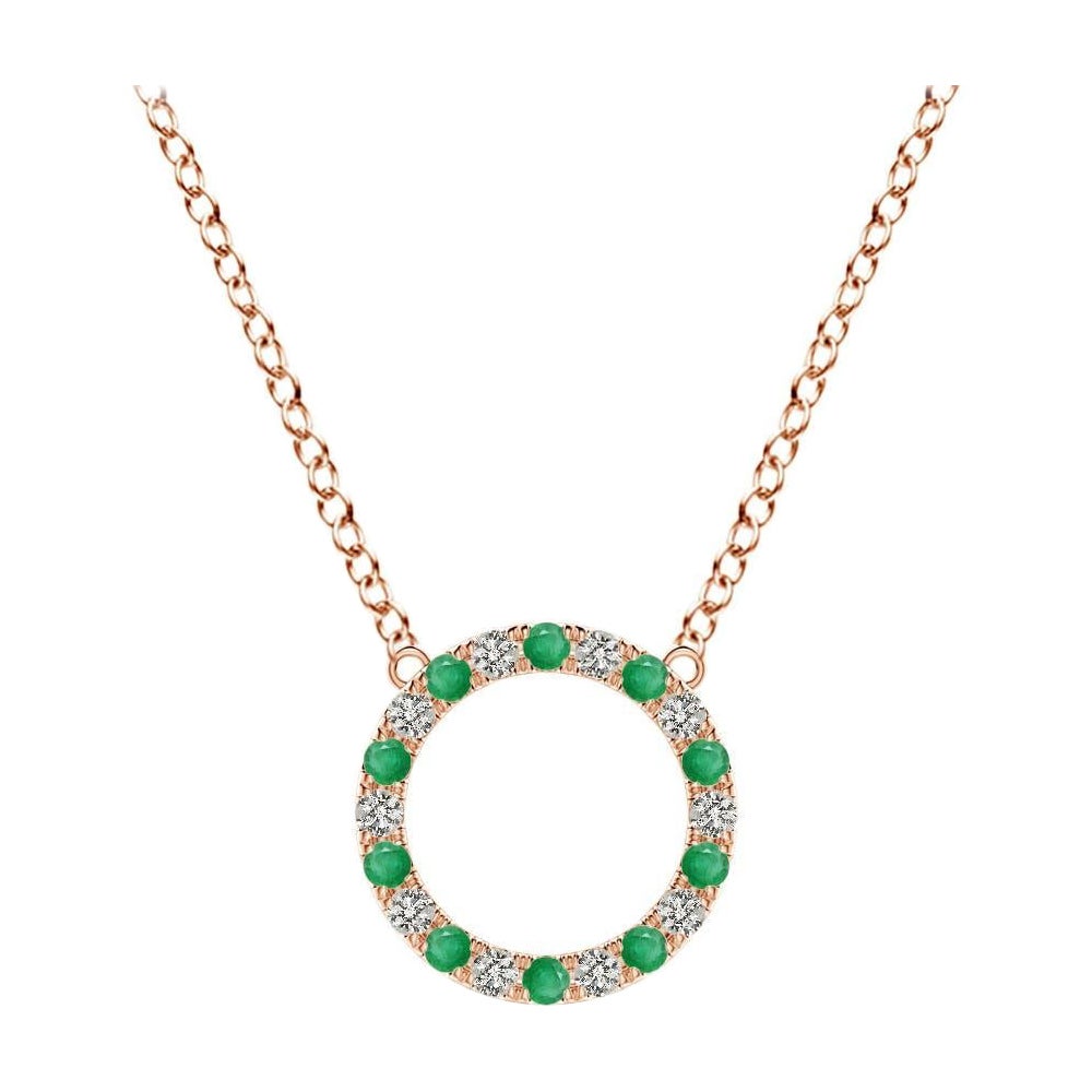 Pendentif d'éternité en or rose 14K avec émeraude naturelle et diamant Angara