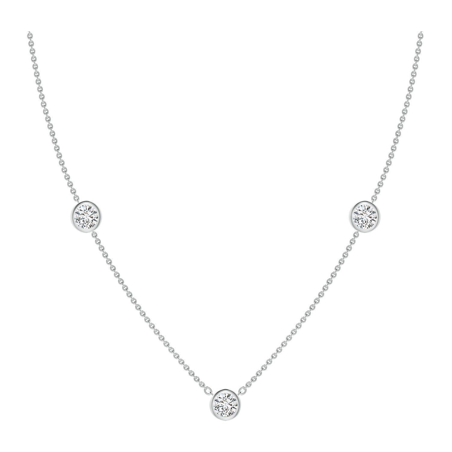 Collana con catena di diamanti Angara Natural Bezel-Set Round 1.5 ct in oro bianco 14K