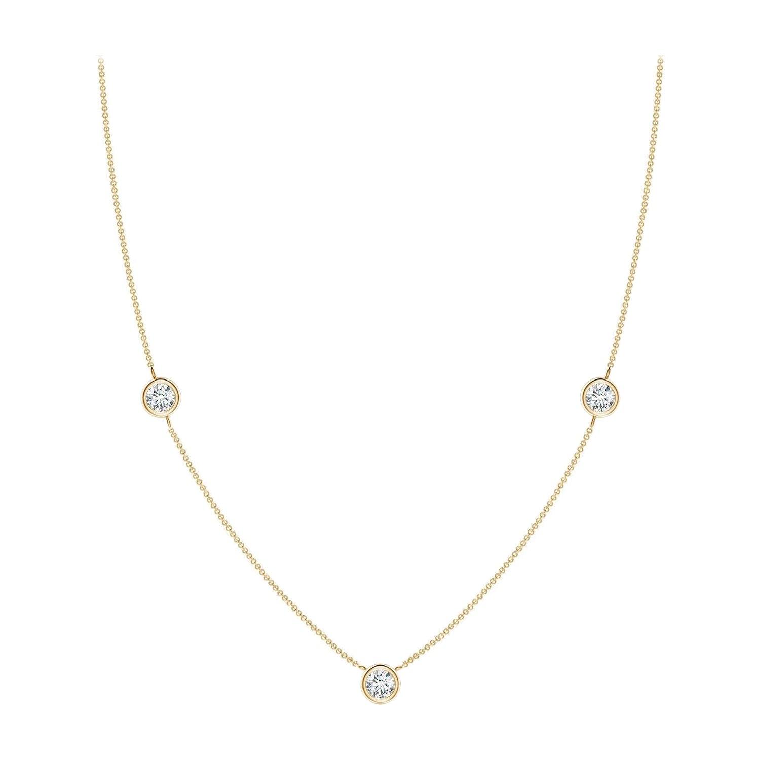 Collier à chaîne en or jaune 14K et diamants ronds sertis clos Angara Nature