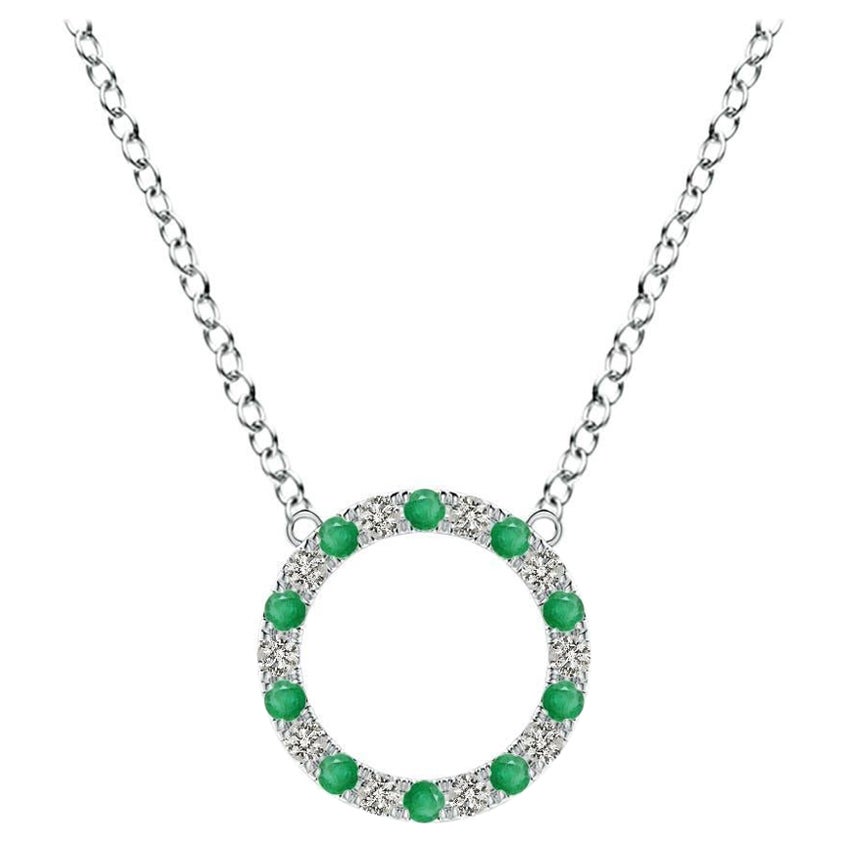 Angara Natürlicher Smaragd und Diamant Offener Kreis Ewigkeitsanhänger in Platin