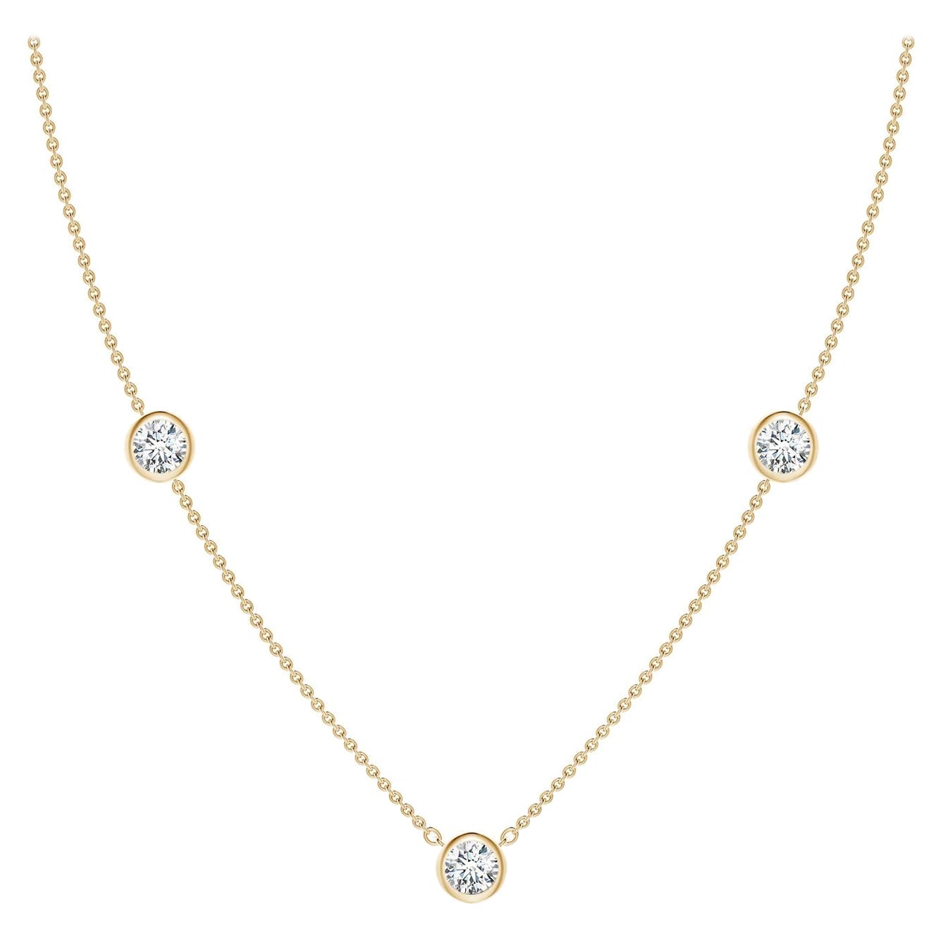Collana con catena di diamanti Angara Nature con castone rotondo da 1,5 carati in oro giallo 14 carati