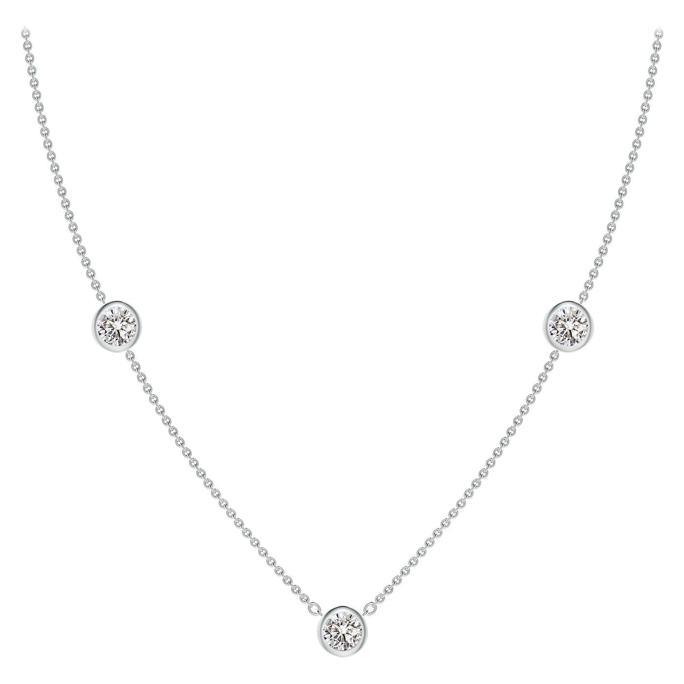 Collana con catena di diamanti Angara Natural Bezel-Set Round 1.5 ct in oro bianco 14K