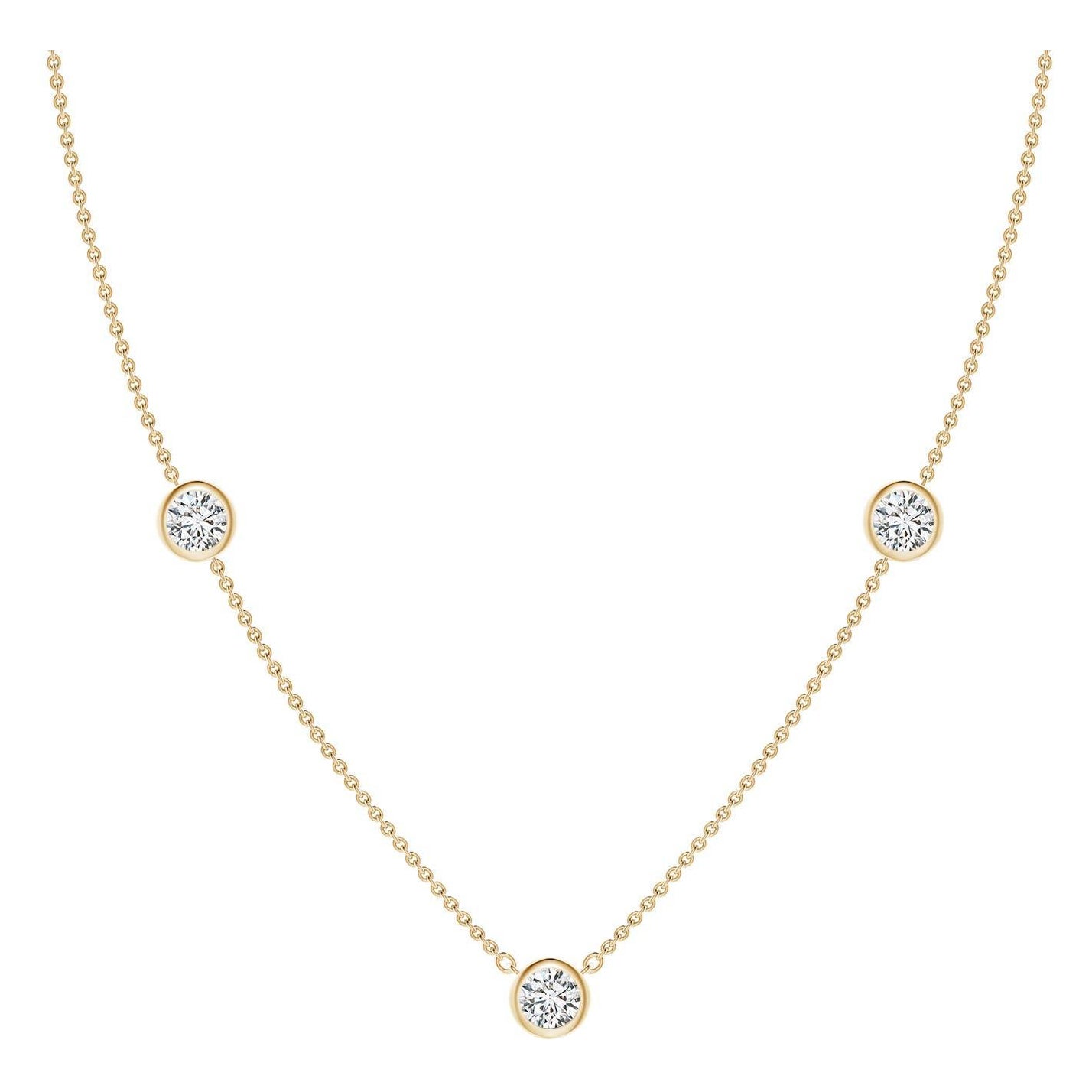 Collana con catena di diamanti Angara Nature con castone rotondo da 1,5 carati in oro giallo 14 carati