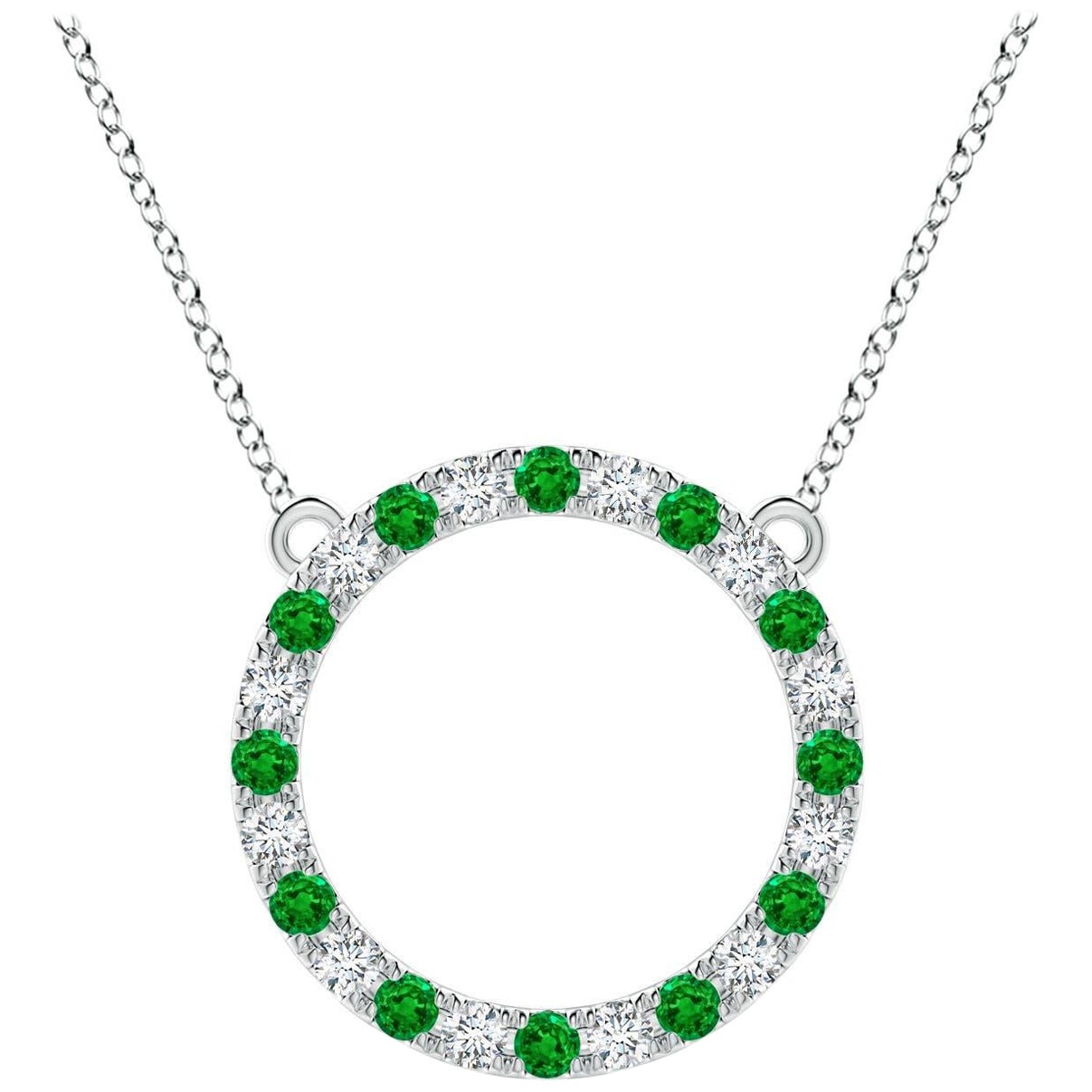 Pendentif d'éternité en or blanc 14K avec émeraude naturelle et diamant Angara