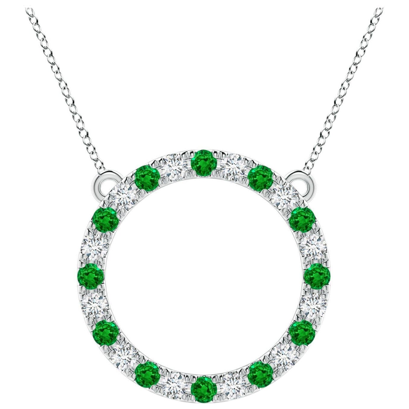 Angara Pendentif éternité en or blanc 14K avec émeraudes et diamants naturels de 1,2 ct