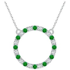 Angara Pendentif éternité en or blanc 14K avec émeraudes et diamants naturels de 1,2 ct