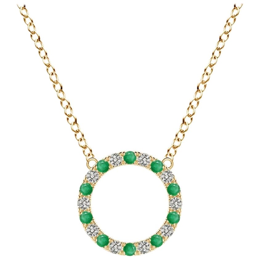 Pendentif d'éternité en or jaune 14K avec émeraude naturelle et diamant Angara