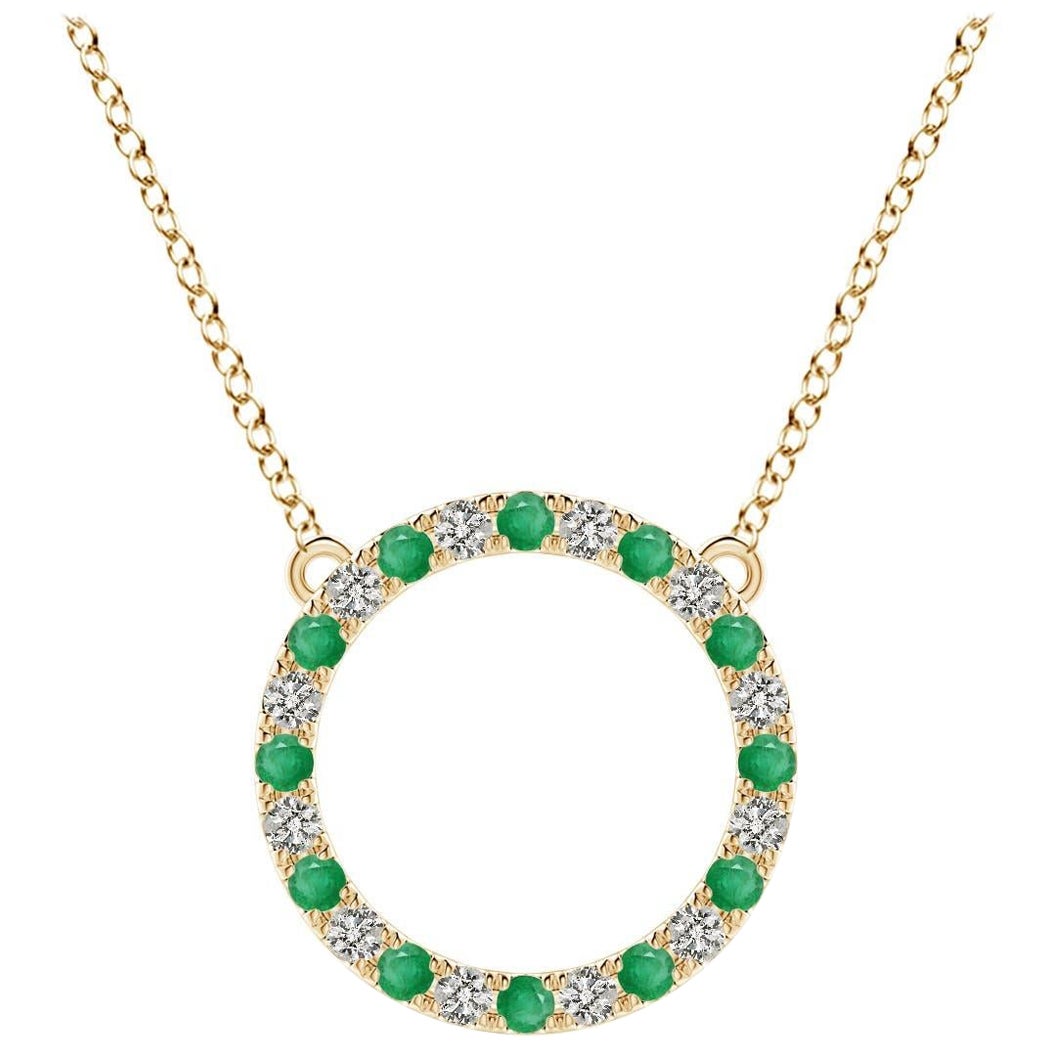 Pendentif d'éternité en or jaune 14K avec émeraude naturelle et diamant Angara