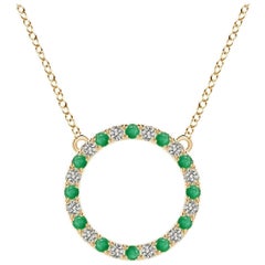 Pendentif d'éternité en or jaune 14K avec émeraude naturelle et diamant Angara