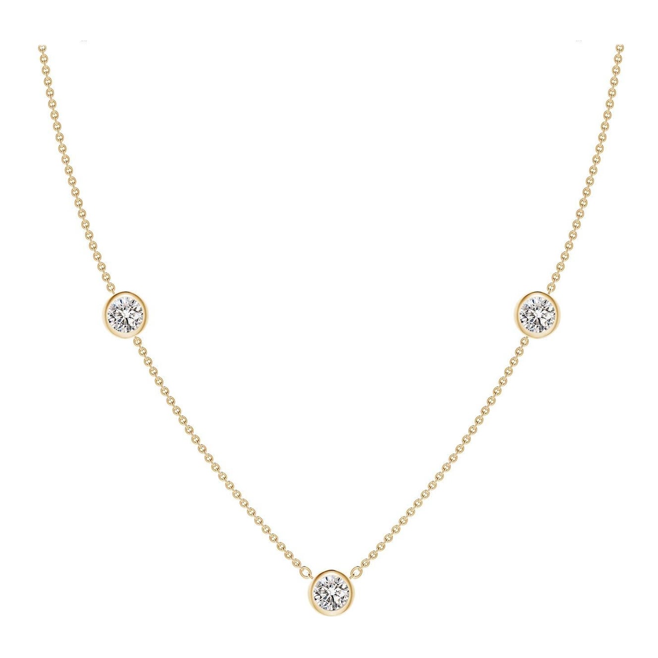 Collier de chaîne en or jaune 14K avec diamants ronds de 1,5 ct sertis au chaton Angara Nature en vente
