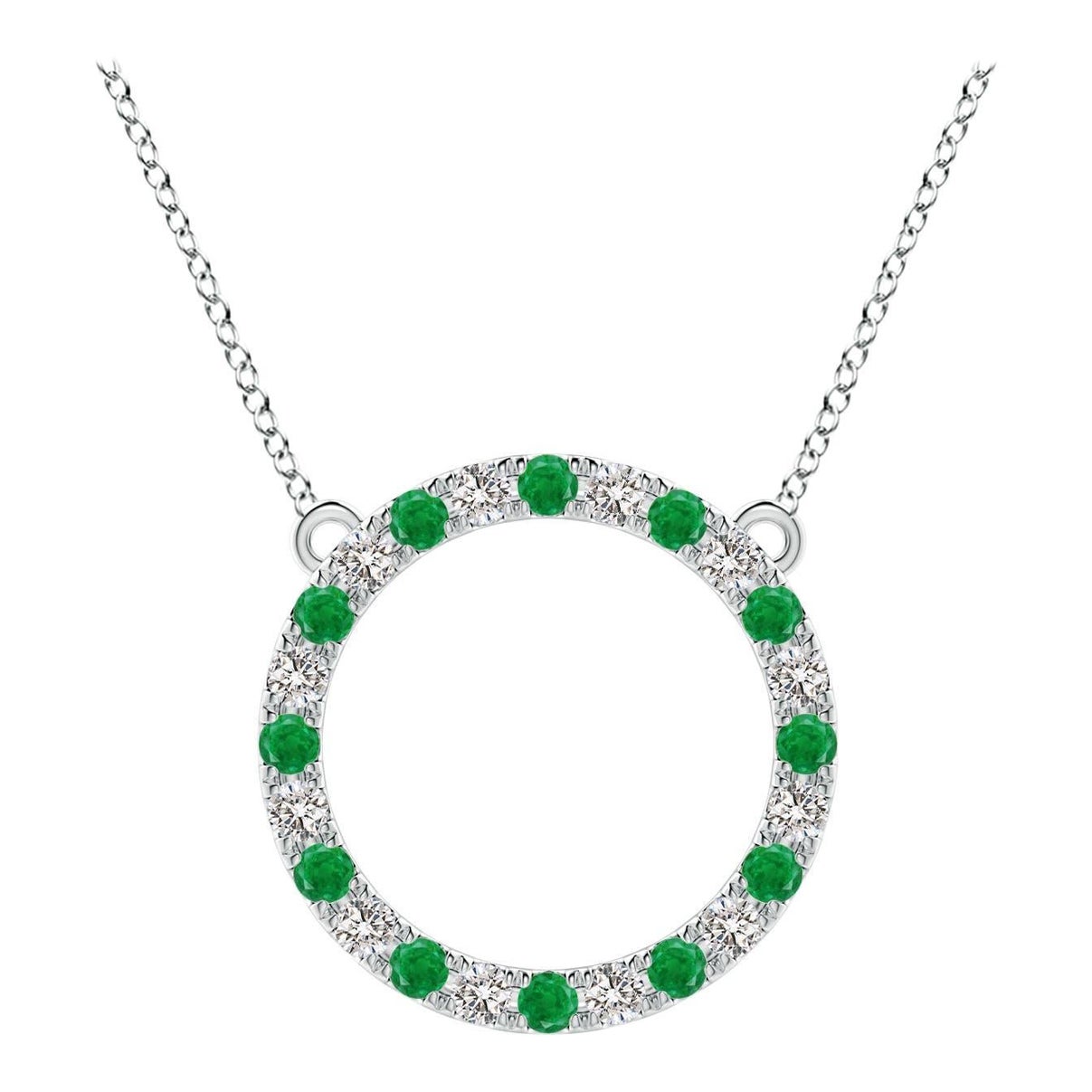 Angara Natürlicher Smaragd und Diamant Kreis Eternity Anhänger in 14K Weißgold