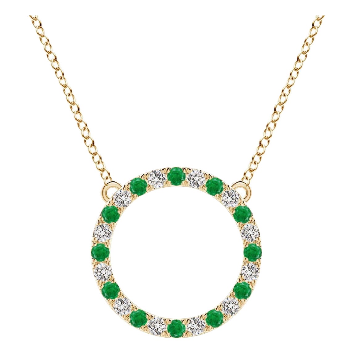 Colgante de Eternidad de Esmeralda Natural y Círculo de Diamantes de Angara en Oro Amarillo de 14 quilates