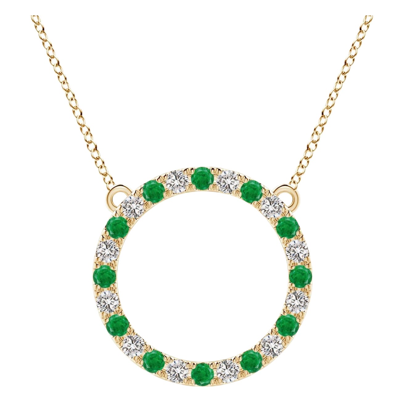 Angara Natürlicher Smaragd und Diamant Kreis Eternity-Anhänger in 14K Gelbgold