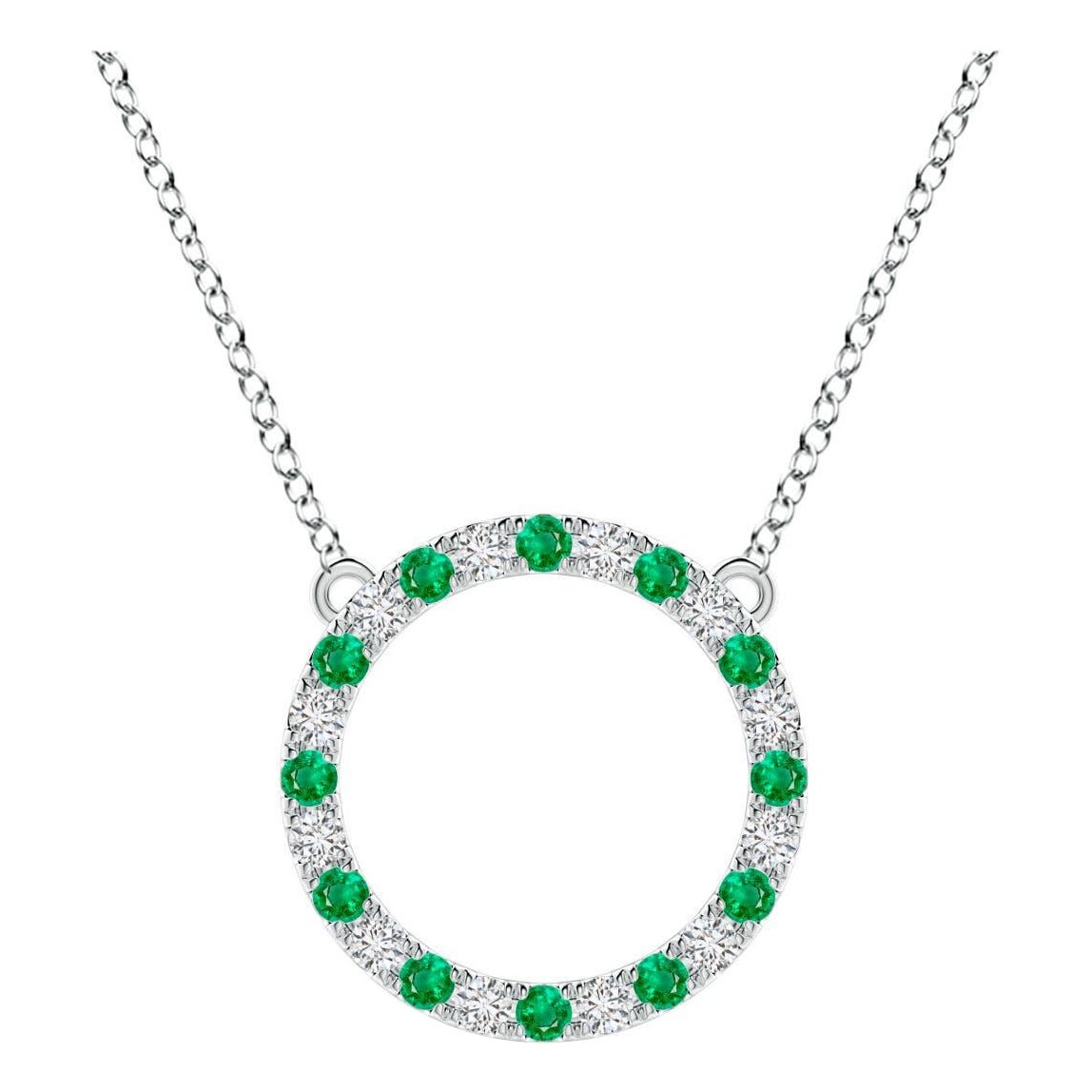 Angara Natürlicher Smaragd und Diamant Kreis Eternity Anhänger in 14K Weißgold
