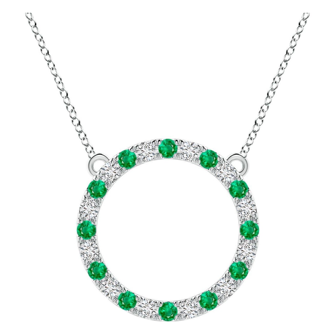 Angara Natürlicher Smaragd und Diamant Kreis Eternity Anhänger in 14K Weißgold