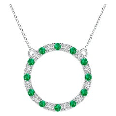 Angara Natural 1.2 ct Emerald and Diamond Eternity Pendant in 14K White Gold