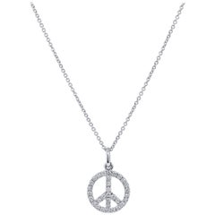 H and H Diamond Pave White Gold Peace Sign Pendant