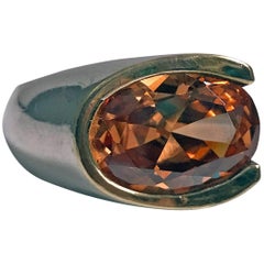 Abstract 1960s Orange Zircon Silver Gold Ring