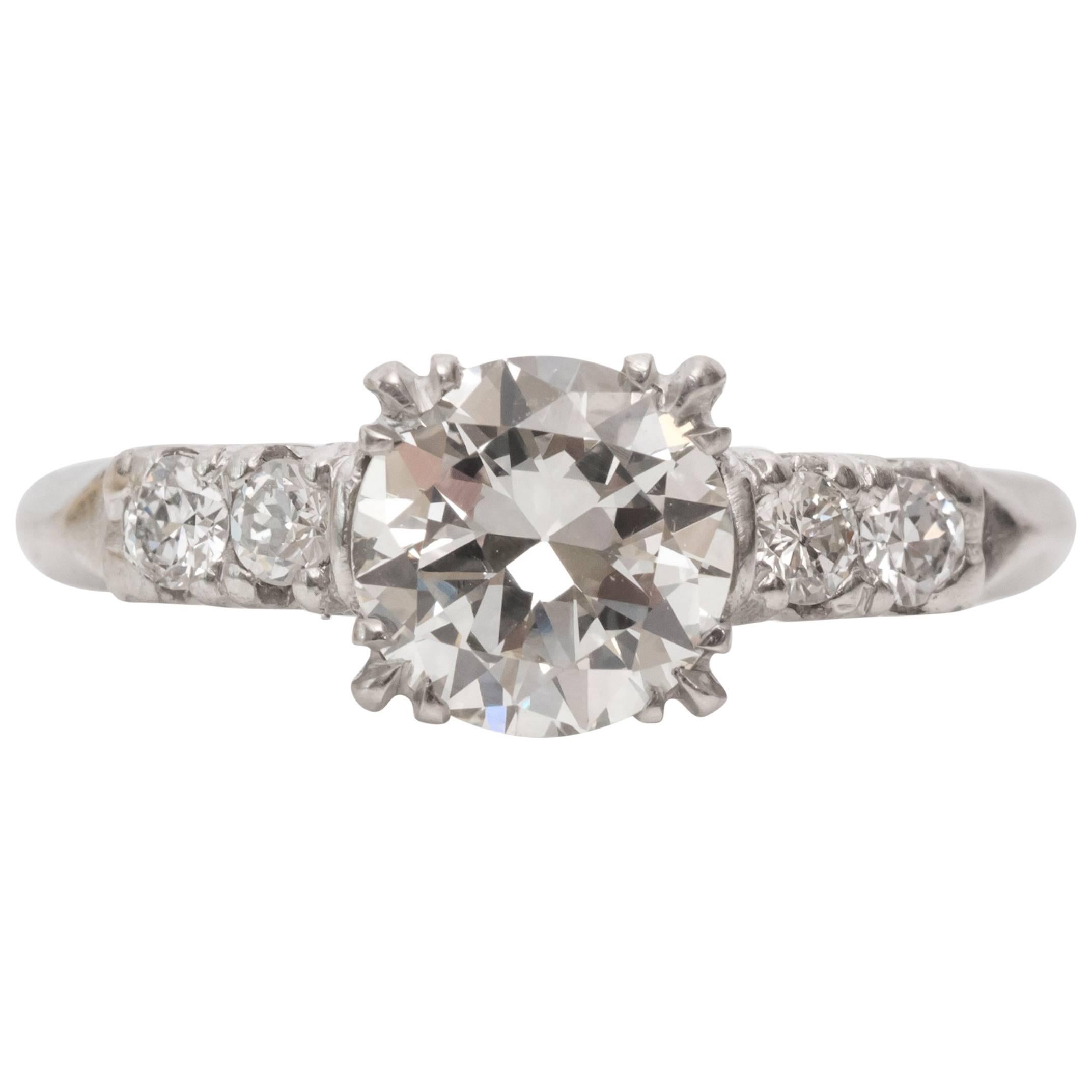 GIA Certified .99 Carat Diamond Platinum Engagement Ring, circa 1935 Art Deco