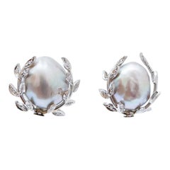Graue Perlen, Diamanten, Retrò-Ohrringe aus Platin.