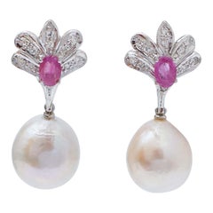 Pearls, Rubies, Diamonds, Platinum Earrings.