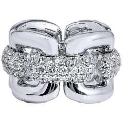 Wide Stretchy White Gold Knot Ring 3.02 Total Carat Diamond Pave 6.5-10